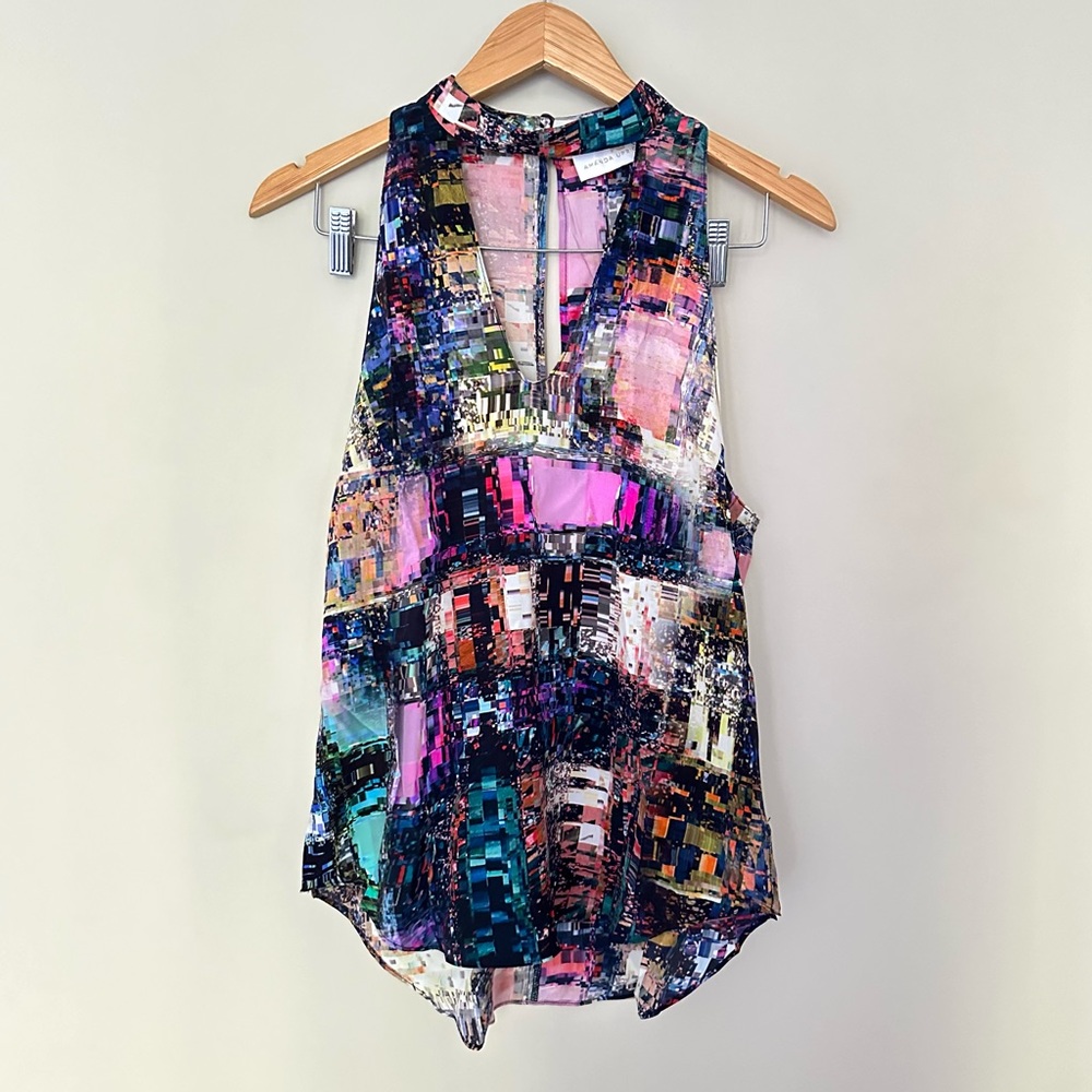 Amanda Uprichard Multicolor Halter Cutout Silk Tank